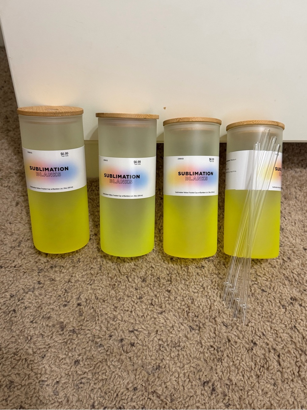 4- 20 oz Frosted Glass Sublimation Tumblers- Yellow Ombré